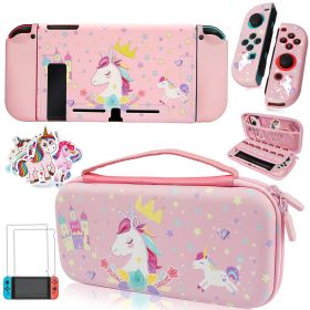 Pink Unicorn Carrying Case Compatible with Nintendo Switch (NOT OLED or LITE) with Dockable Protective Grip Case+Screen Protector+Unicorn Stickers, Ha