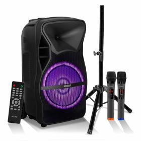 5 Core Party Speaker Portable PA System 2 Wireless Microphone Bluetooth Loud Big Subwoofer Active Powered DJ Karaoke Machine for Studio Indoor Outdoor