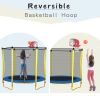 5.5FT Trampoline for Kids - 65" Outdoor & Indoor Mini Toddler Trampoline with Enclosure, Basketball Hoop and Ball Included