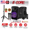 5 Core Party Speaker Portable PA System 2 Wireless Microphone Bluetooth Loud Big Subwoofer Active Powered DJ Karaoke Machine for Studio Indoor Outdoor