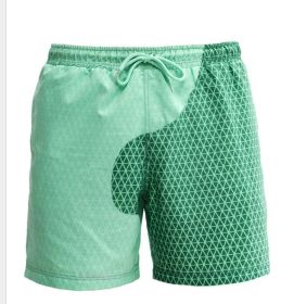 Discoloration In Water  Beach Sports Fitness Shorts  Quick-Drying Swimming Trunks  Temperature Change (Option: Green pattern-2XL)