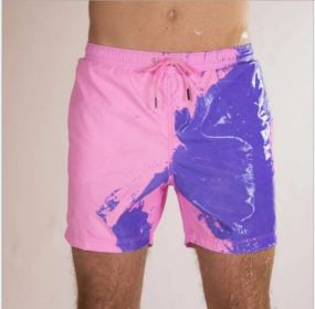 Discoloration In Water  Beach Sports Fitness Shorts  Quick-Drying Swimming Trunks  Temperature Change (Option: Pink-M)