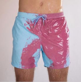 Discoloration In Water  Beach Sports Fitness Shorts  Quick-Drying Swimming Trunks  Temperature Change (Option: Blue-XL)