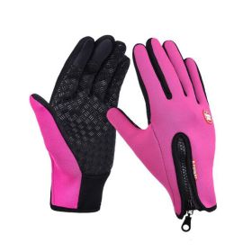 Winter Gloves Touch Screen Riding Motorcycle Sliding Waterproof Sports Gloves With Fleece (Option: Rose red-L)