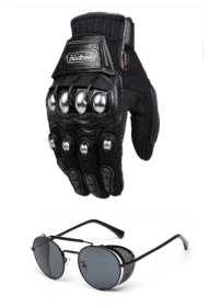 Motorcycle Gloves and Glasses Set (Option: Black-XXL)