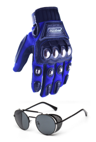 Motorcycle Gloves and Glasses Set (Option: Blue-M)