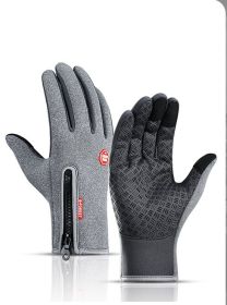 Winter Gloves Touch Screen Riding Motorcycle Sliding Waterproof Sports Gloves With Fleece (Option: Grey-XL)