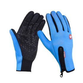 Winter Gloves Touch Screen Riding Motorcycle Sliding Waterproof Sports Gloves With Fleece (Option: Sky blue-S)