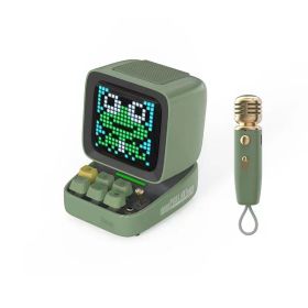 Retro Pixel Art Bluetooth Portable Speaker Alarm Clock DIY LED Display Board; Cute Gift Home Light Decoration (Set Type: Speaker, Color: Green with mic)