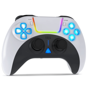 PS4 Controller; Wireless Controller For PS4 RGB Light Programming Function; Wireless Gamepad With Colorful LED Light (Color: White)