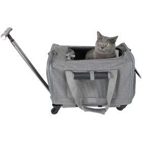 Cat Dog Carrier with Wheels Airline Approved Rolling Pet Carrier with Telescopic Handle Shoulder Strap (Color: Grey)