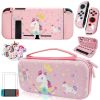 Pink Unicorn Carrying Case Compatible with Nintendo Switch (Not OLED or Lite) with Dockable Protective Grip Case +Screen Protector +Unicorn Stickers,