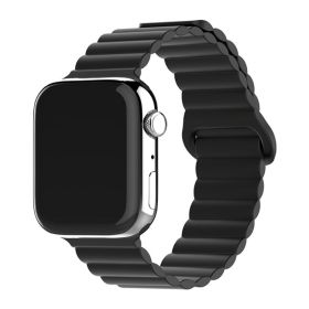 Silicone Magnetic Apple Watch Band Compatible with Apple Watch 38mm 40mm 41mm 42mm 44mm 45mm 49mm, Adjustable Strong Magnetic Loop Bands for iWatch Se (Color: Black-42mm/44mm/45mm/49mm)