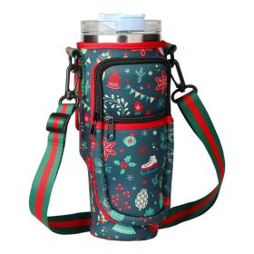 Water Bottle Carrier Bag Fit For 40oz Tumbler With Handle, Water Bottle Holder Bag With Adjustable Shoulder Strap For Hiking Travelling Camping (colour: Christmas color scheme)