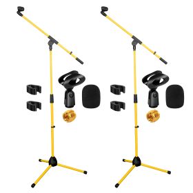 5 Core Tripod Mic Stand Heavy Duty Height Adjustable Floor Microphone Boom Arm Pedestal Para Microfono for Singing On Stage Studio - MS 080 YLW (Color: MS 080 YLW 2PC)